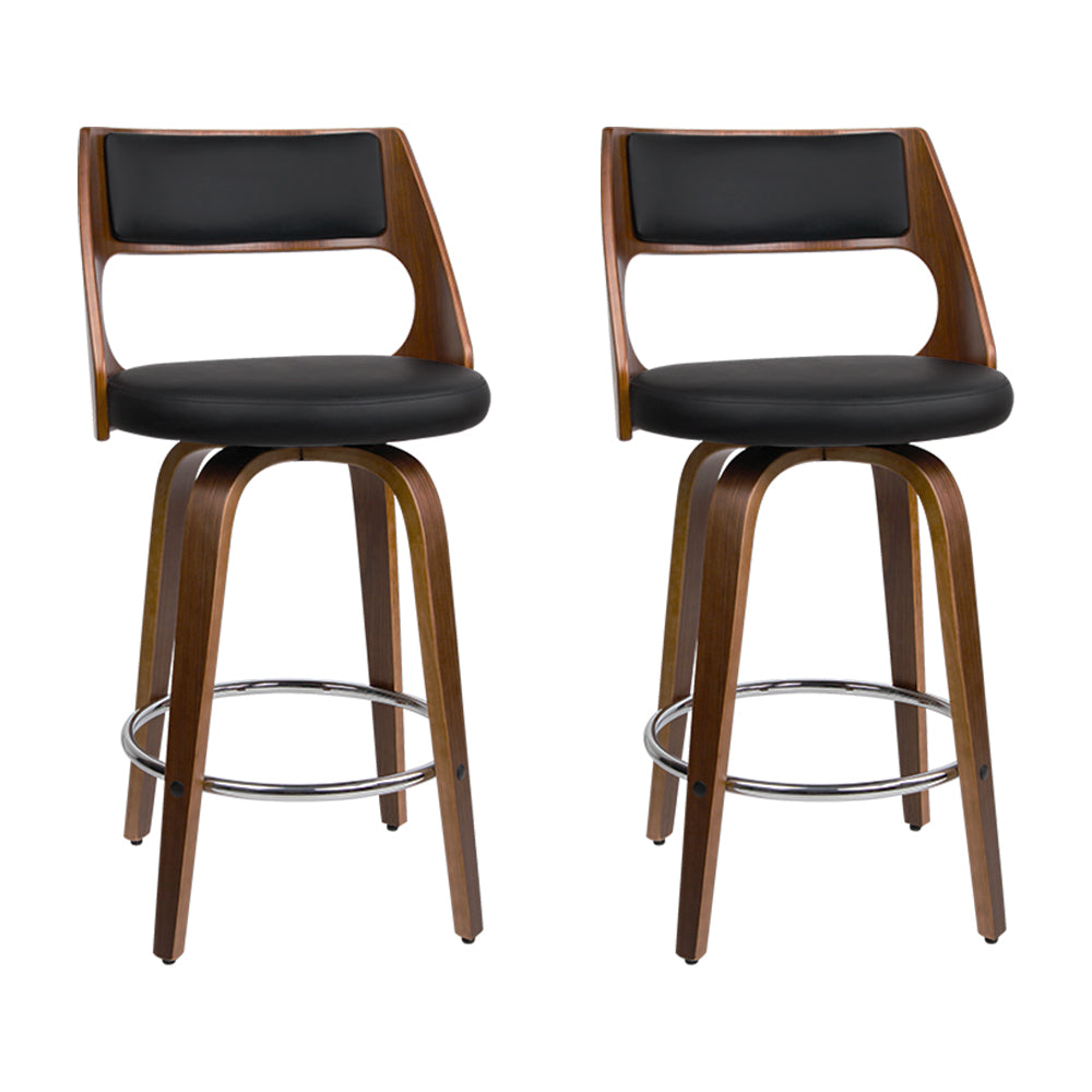 Benches Bar Stools Artiss Set Of 2 Wooden Bar Stools Pu Leather Black And