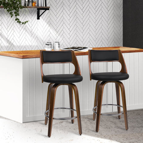 Artiss Set Of 2 Wooden Bar Stools Pu Leather - Black And