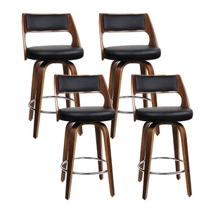 Benches Bar Stools Artiss Set Of 4 Wooden Bar Stools Pu Leather Black And