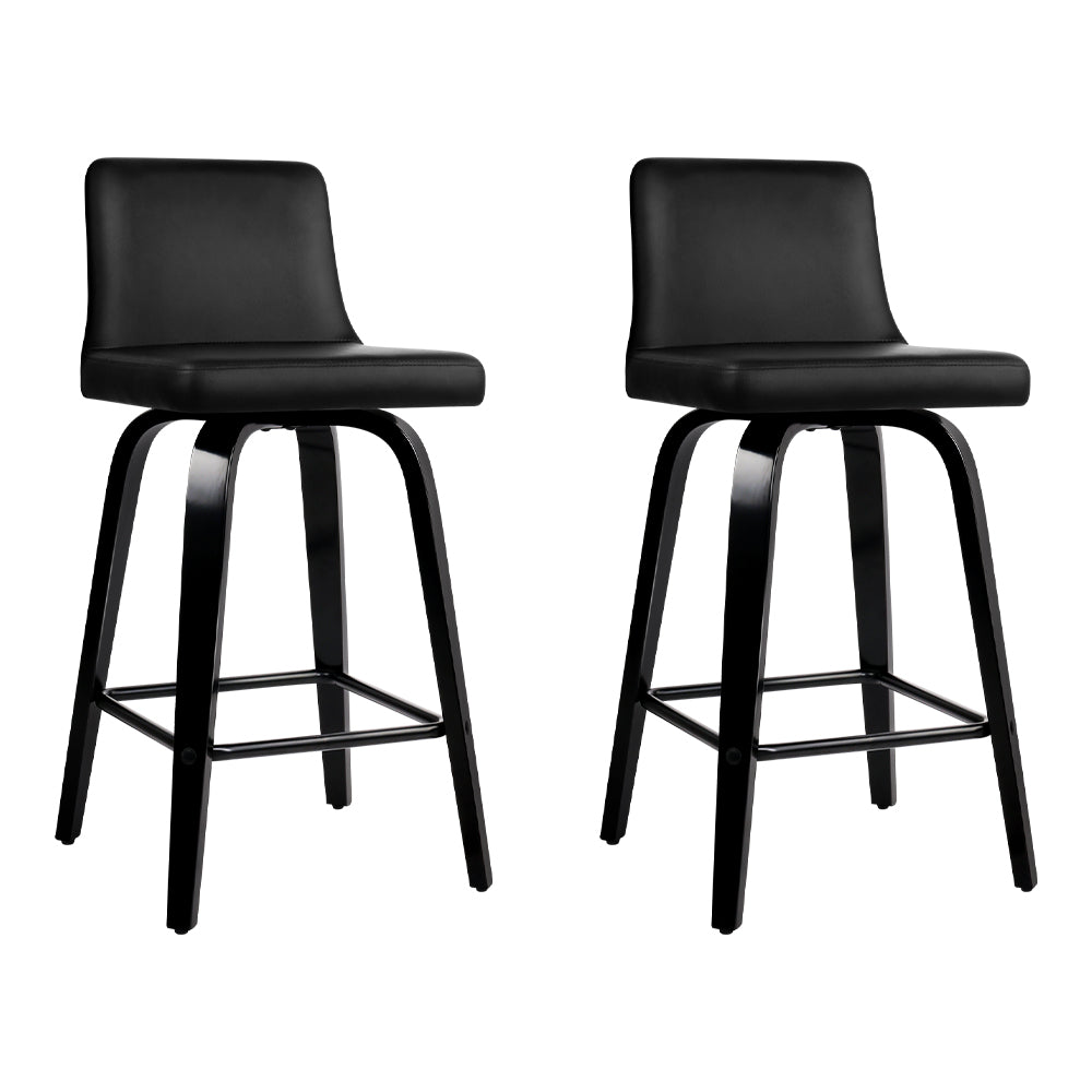 Benches Bar Stools Artiss Set Of 2 Wooden Pu Leather Bar Stool Black