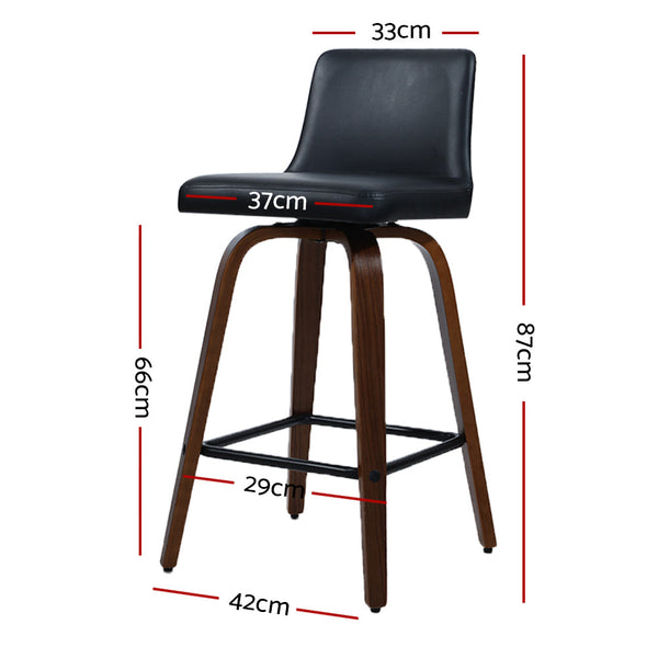 Artiss Set Of 2 Wooden Pu Leather Bar Stool - Black And Brown Legs
