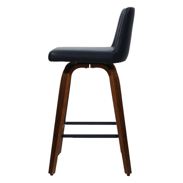 Artiss Set Of 2 Wooden Pu Leather Bar Stool - Black And Brown Legs