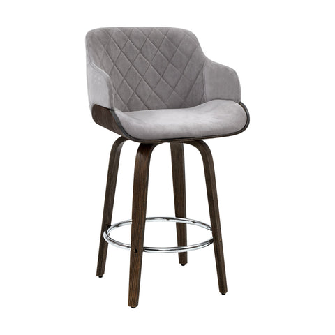 Benches Bar Stools Artiss Velvet Bar Stool Swivel Grey And Wood