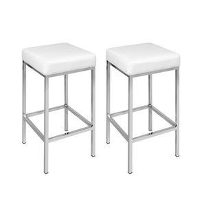 Benches Bar Stools Artiss Set Of 2 Pu Leather Backless Bar Stools White And Chrome