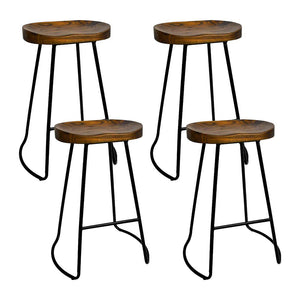 Benches Bar Stools Artiss Set Of 4 Elm Wood Backless Bar Stools 65Cm Black And Dark Natural