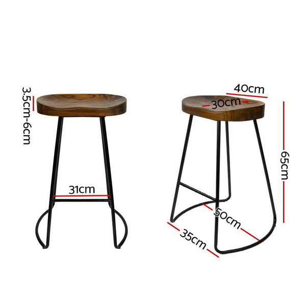 Benches Bar Stools Artiss Set Of 4 Elm Wood Backless Bar Stools 65Cm Black And Dark Natural