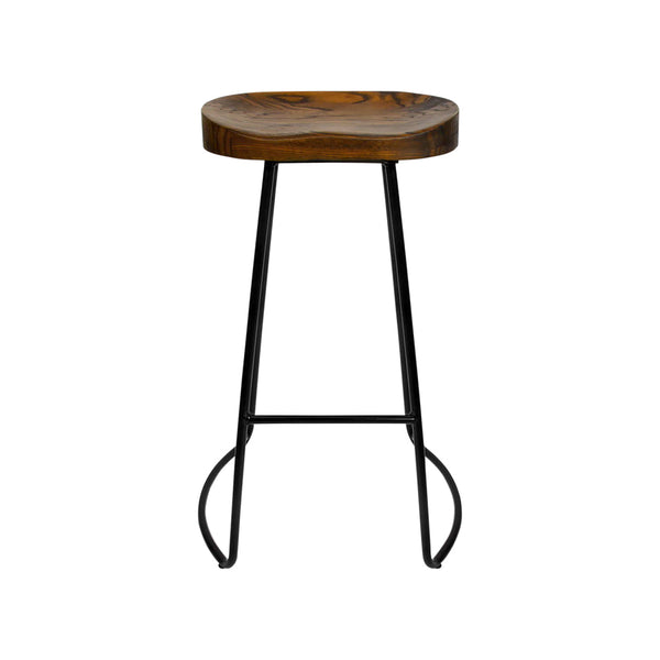 Benches Bar Stools Artiss Set Of 4 Elm Wood Backless Bar Stools 65Cm Black And Dark Natural