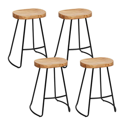 Benches Bar Stools Artiss Set Of 4 Elm Wood Backless Bar Stools 65Cm Black And Light Natural