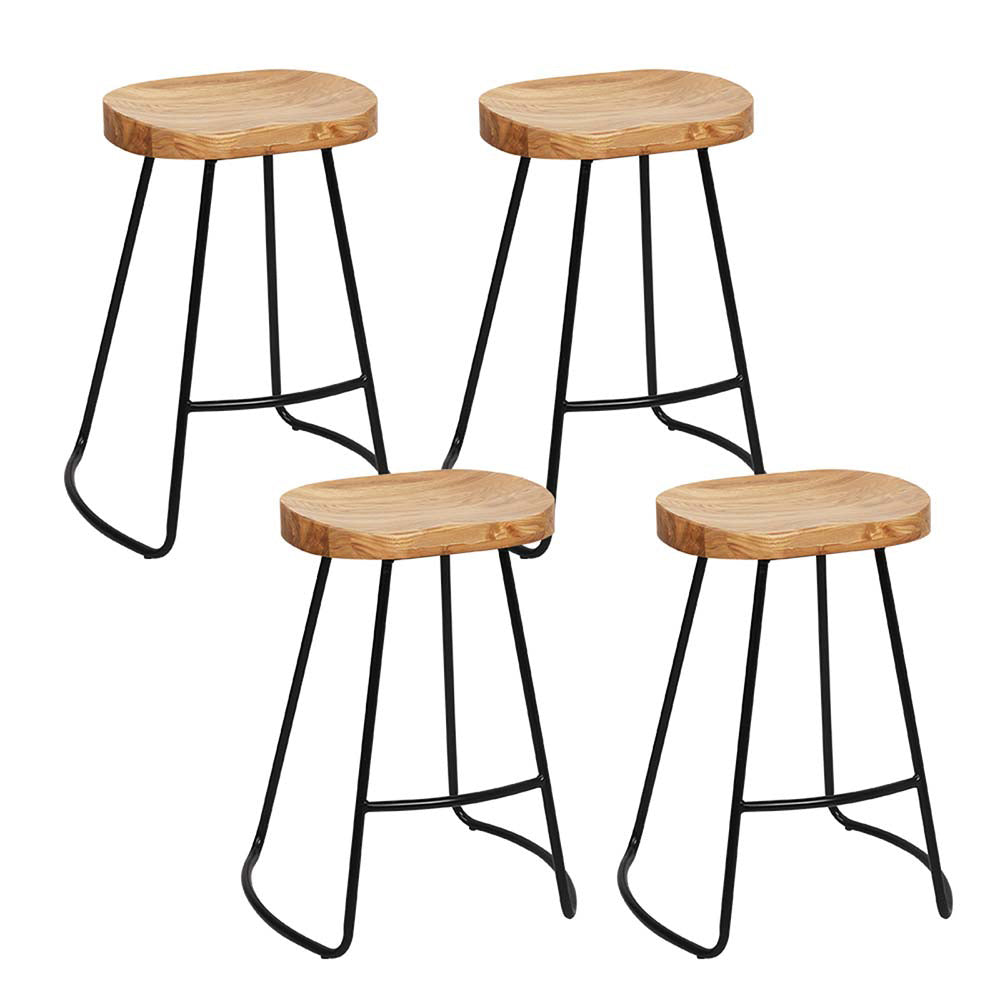 Benches Bar Stools Artiss Set Of 4 Elm Wood Backless Bar Stools 75Cm Black And Light Natural