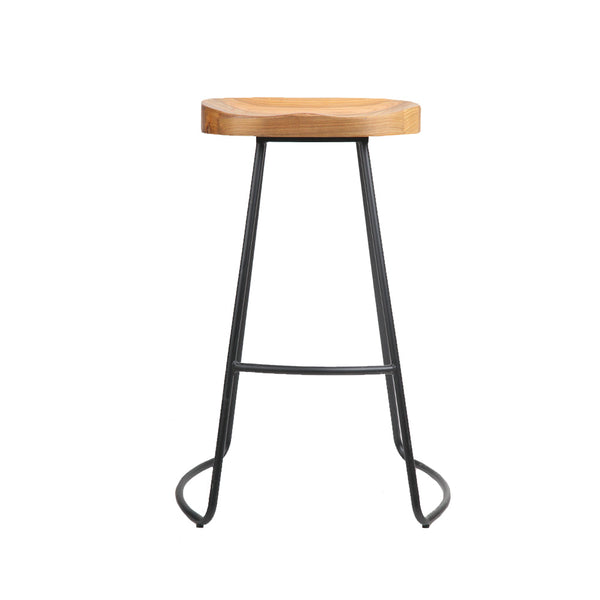 Benches Bar Stools Artiss Set Of 4 Elm Wood Backless Bar Stools 75Cm Black And Light Natural