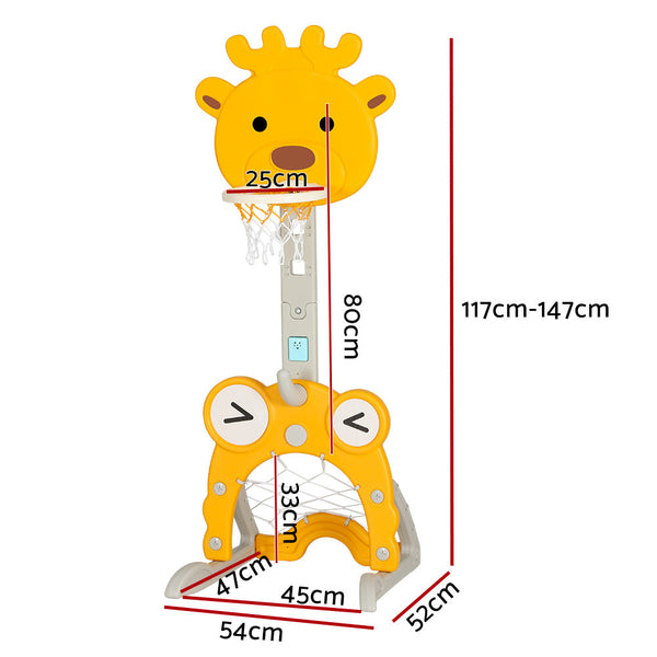 Outdoor Toy Balls Keezi Kids Basketball Hoop Stand Adjustable 5 In 1 Sports Center Toys Set Yellow