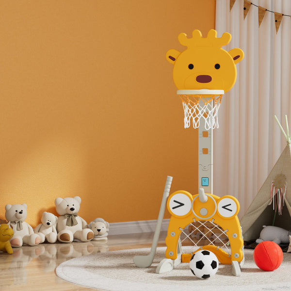 Outdoor Toy Balls Keezi Kids Basketball Hoop Stand Adjustable 5 In 1 Sports Center Toys Set Yellow