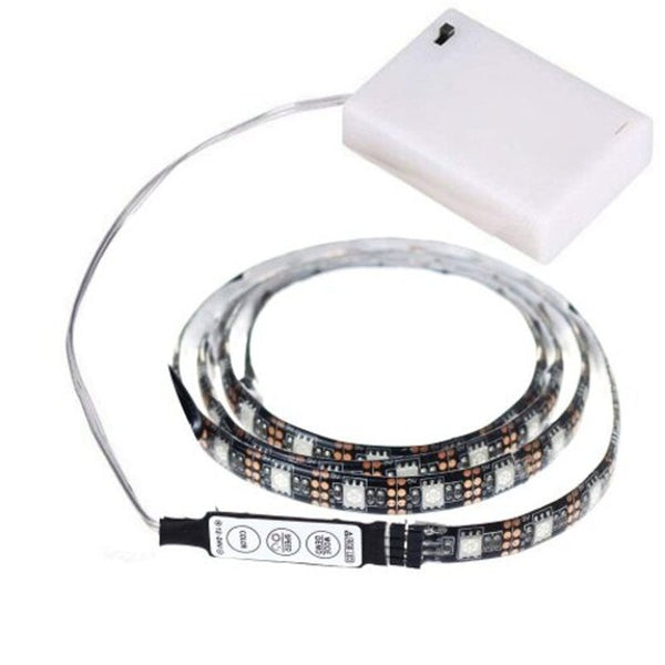 String Lights Battery Power 5050 Rgb Waterproof Background Strip Light 30 Leds Per Meter With Key Controller Black 1M