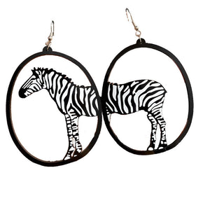 Earrings Acrylic Dangle Round Asymmetric Black Animals Drop Jewellery