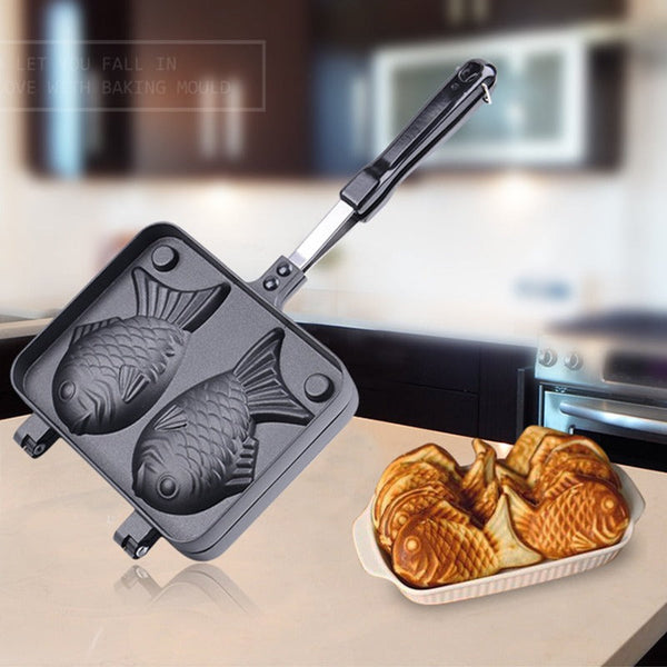 Non Stick Taiyaki Fish Shaped Waffle Frying Pan Maker Home Food Cooking Baking Mold