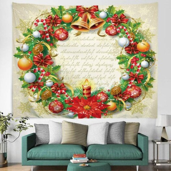 Seasonal Decorations Beautiful Christmas Wreath Pattern Printing Tapestry Hanging Cloth Multi A W59 X L51 Inch