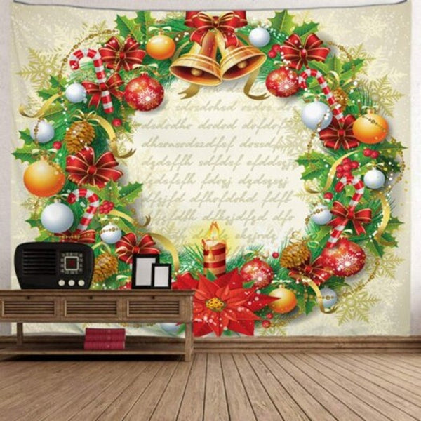 Seasonal Decorations Beautiful Christmas Wreath Pattern Printing Tapestry Hanging Cloth Multi A W59 X L51 Inch