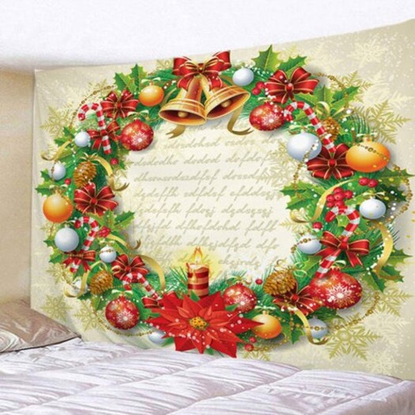 Seasonal Decorations Beautiful Christmas Wreath Pattern Printing Tapestry Hanging Cloth Multi A W59 X L51 Inch