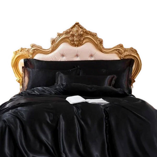 Other Bedding Beddings Black Us Queen Size 3 Pieces Satin Duvet Cover Set Polyester