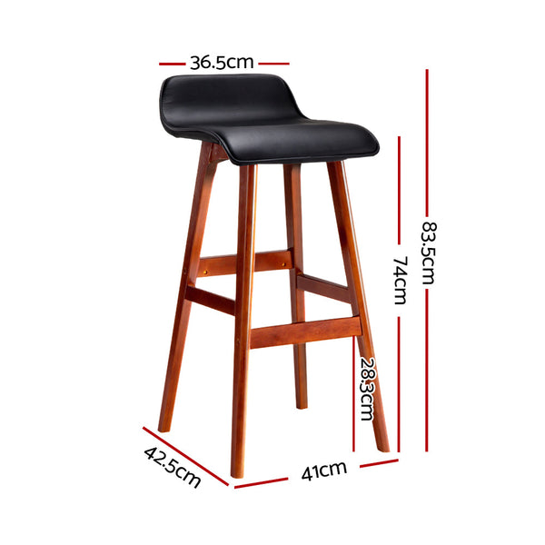 Benches Bar Stools Artiss Set Of 2 Pu Leather Wood Wave Style Bar Stool Black