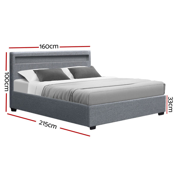 Queen Bed Frames Artiss Cole Led Bed Frame Fabric Gas Lift Storage Grey Queen