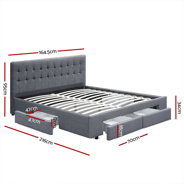 Queen Bed Frames Artiss Avio Bed Frame Fabric Storage Drawers Grey Queen