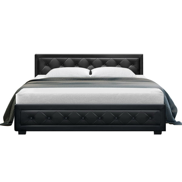 Artiss Tiyo Bed Frame Pu Leather Gas Lift Storage - Black King