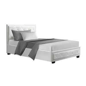 King Single Bed Frames Artiss Tiyo Bed Frame Pu Leather Gas Lift Storage White King Single