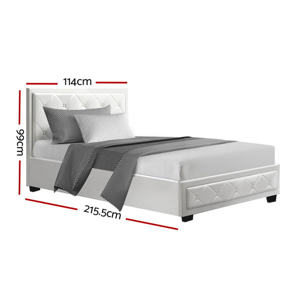 King Single Bed Frames Artiss Tiyo Bed Frame Pu Leather Gas Lift Storage White King Single