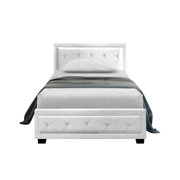 King Single Bed Frames Artiss Tiyo Bed Frame Pu Leather Gas Lift Storage White King Single