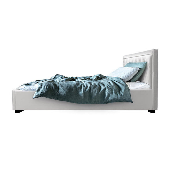 King Single Bed Frames Artiss Tiyo Bed Frame Pu Leather Gas Lift Storage White King Single