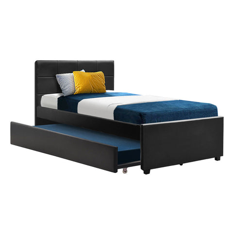 King Single Bed Frames Artiss Trundle Bed Frame King Single Size Black Leather