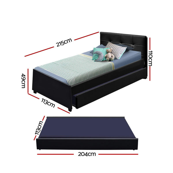 King Single Bed Frames Artiss Trundle Bed Frame King Single Size Black Leather