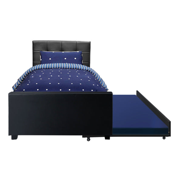 King Single Bed Frames Artiss Trundle Bed Frame King Single Size Black Leather