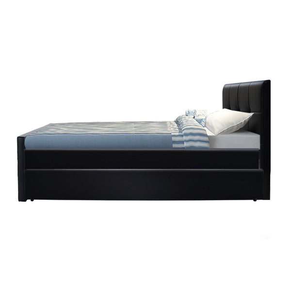 King Single Bed Frames Artiss Trundle Bed Frame King Single Size Black Leather