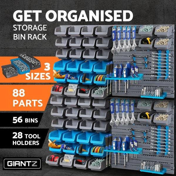 Tool Shelving & Racking Systems Giantz 88 Parts Wall Mounted Storage Bin Rack Tool Garage Shelving Organiser Box