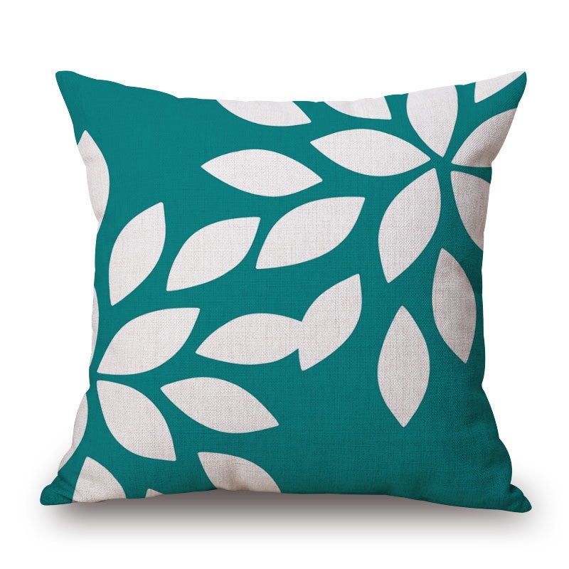 Cushions & Decorative Pillows Blue Green Canvas With White Leaf Cotton Linen Pillow Cover