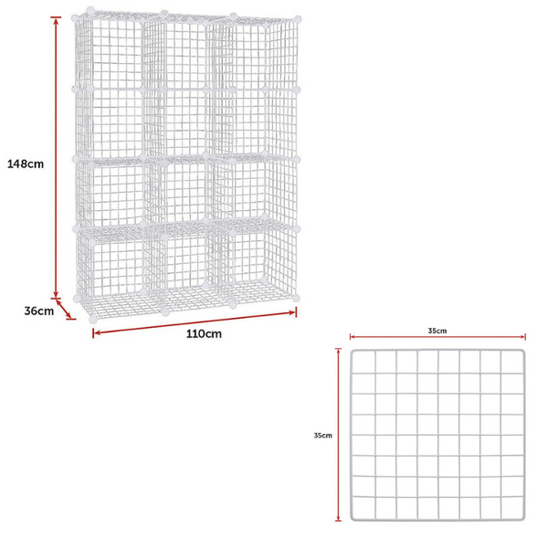 Bookshelves 12 Cube Wire Grid Organiser Bookcase Storage Cabinet Wardrobe Closet White