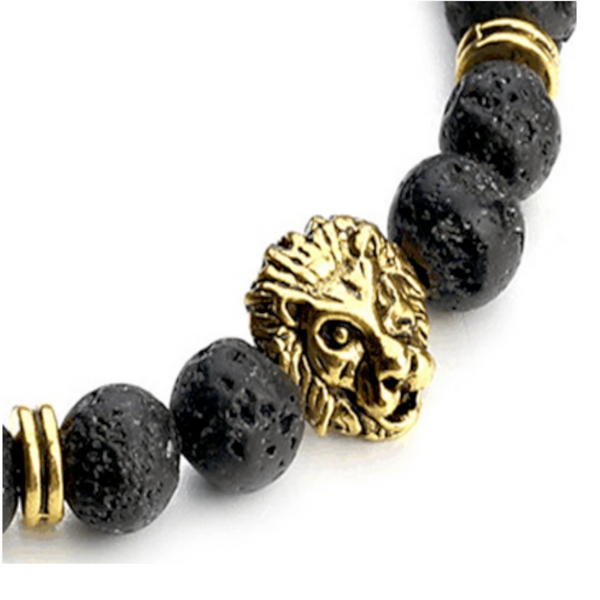 Bracelets Bangles Volcanic Stone Lion Head Charm Natural Semi Precious Beads