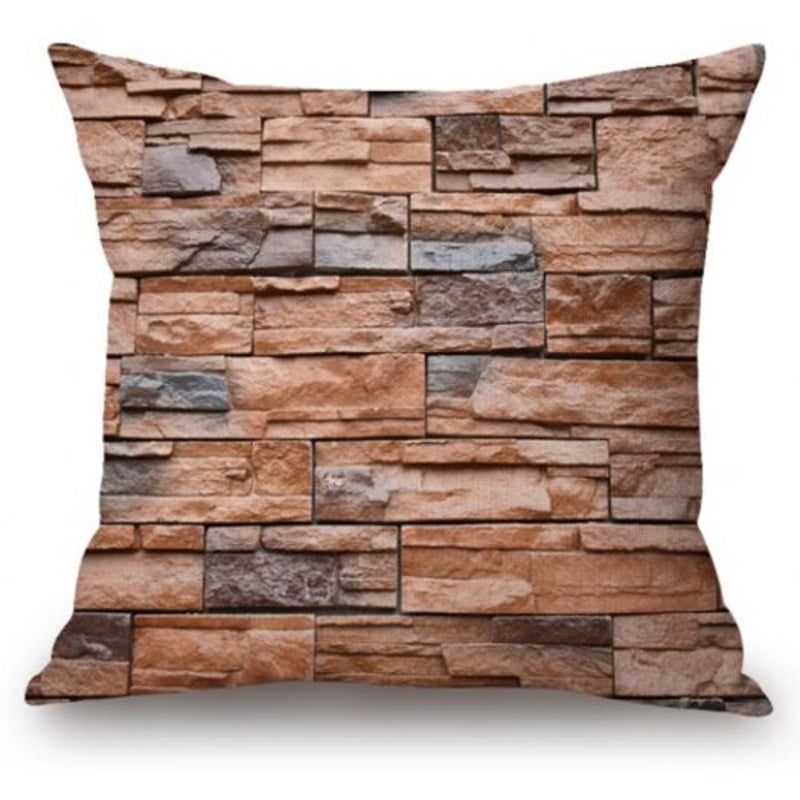 Cushions & Decorative Pillows Brick Wall Print Pillow Case Cover Light Brown 45 X 45Cm