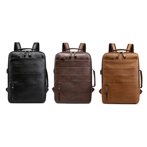 Backpacks Business For Men Waterproof Pu Leather Laptop Bag Large Capacity Usb Charging Rucksack Male Fashion Bagpack