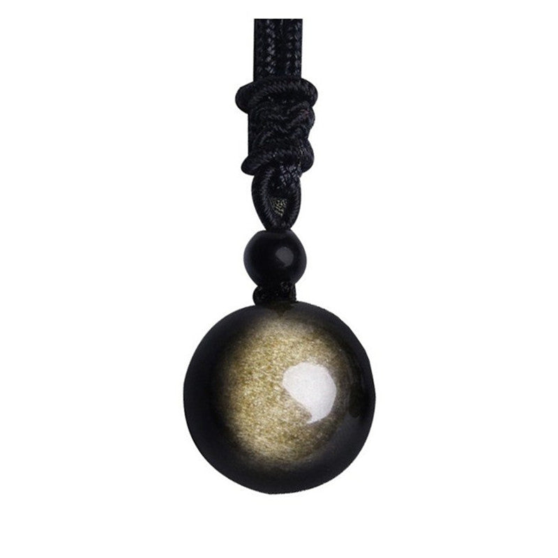 Necklaces & Pendants Lucky Black Gold Natural Obsidian Stone Pendant Necklace