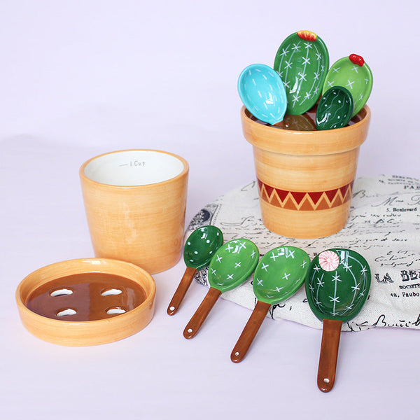 Measuring Cups, Jugs & Spoons Ceramic Novelty Cactus Pot Measuring Spoons Cups Kitchen Tools