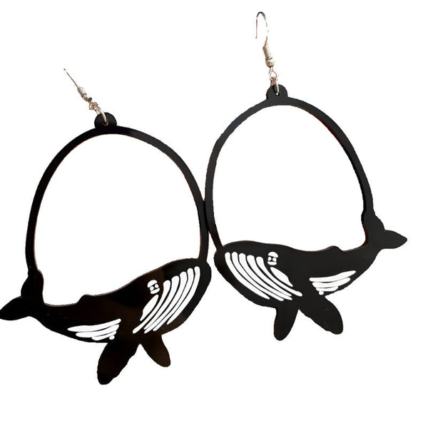 Earrings Acrylic Dangle Round Asymmetric Black Animals Drop Jewellery