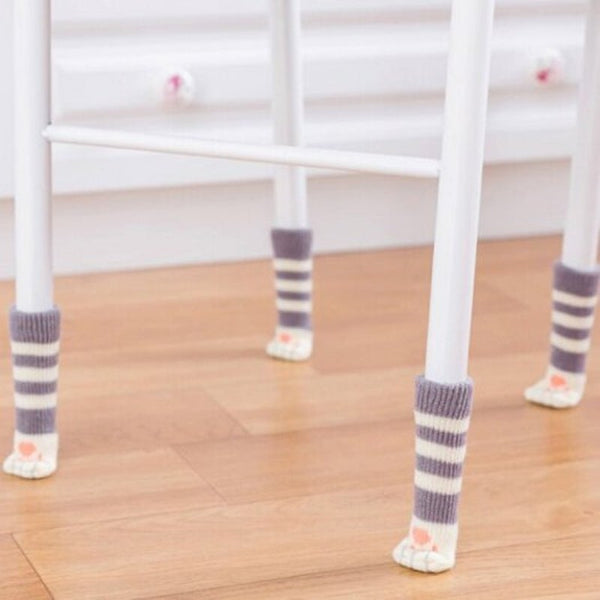 Cartoon Chair Leg Socks Non Slip Floor Protector Furniture Feet Cover 4Pcs Cinnamon