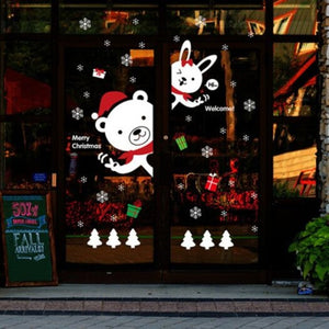 Seasonal Decorations Cartoon Diy Bear Rabbit Window Decor Christmas Wall Stickers White