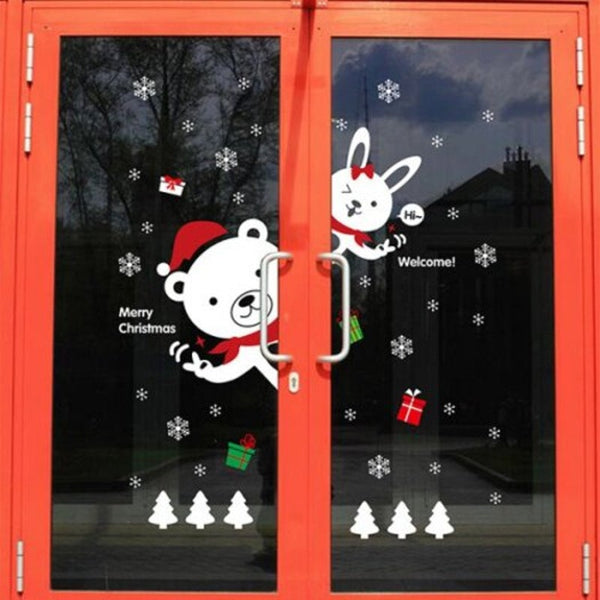 Seasonal Decorations Cartoon Diy Bear Rabbit Window Decor Christmas Wall Stickers White