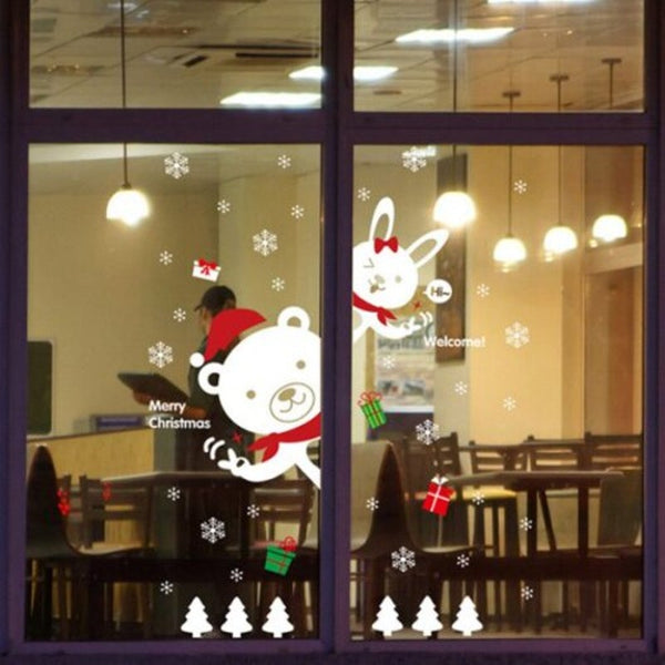 Seasonal Decorations Cartoon Diy Bear Rabbit Window Decor Christmas Wall Stickers White