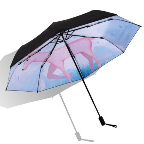 Umbrellas Cartoon Print Deer Anti Uv Folding Outdoor Umbrella Multi B