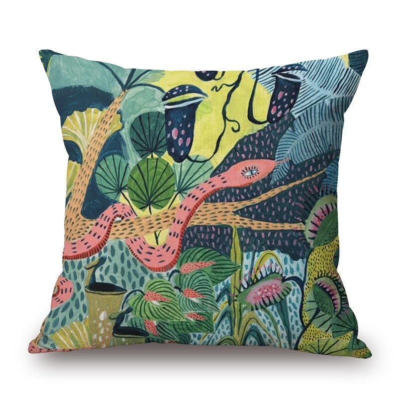 Cushions & Decorative Pillows Cartoon Rainforest A Snake On Cotton Linen Pillow Cover